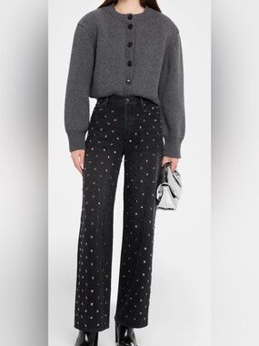 MOTHER The Studded Smoothie Sneak Mid Rise Straight Jeans Black NWOT Sz 29